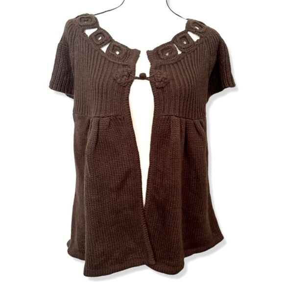 Kikit Tops - NWT Kikit Women Brown Ribbed Short Sleeve Open Front Sweater Blouse Top Size XL